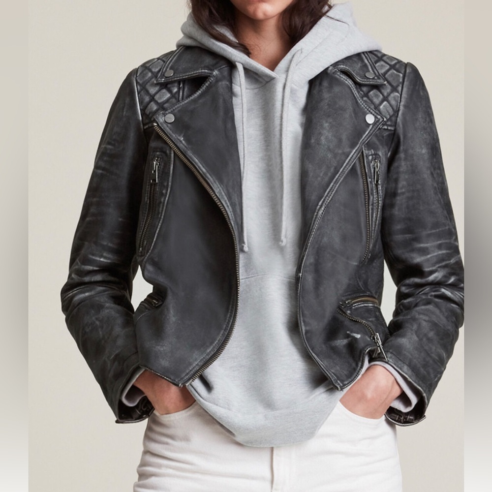 ALLSAINTS- quilted Cargo Leather Biker Jacket